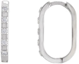 Platinum Round Natural Diamond Elongated Hoop Earrings