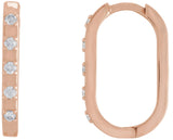 14K Gold Round Natural Diamond Elongated Hoop Earrings - Rose Gold
