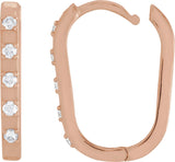 14K Gold Round Natural Diamond Elongated Hoop Earrings - Rose Gold - view 3