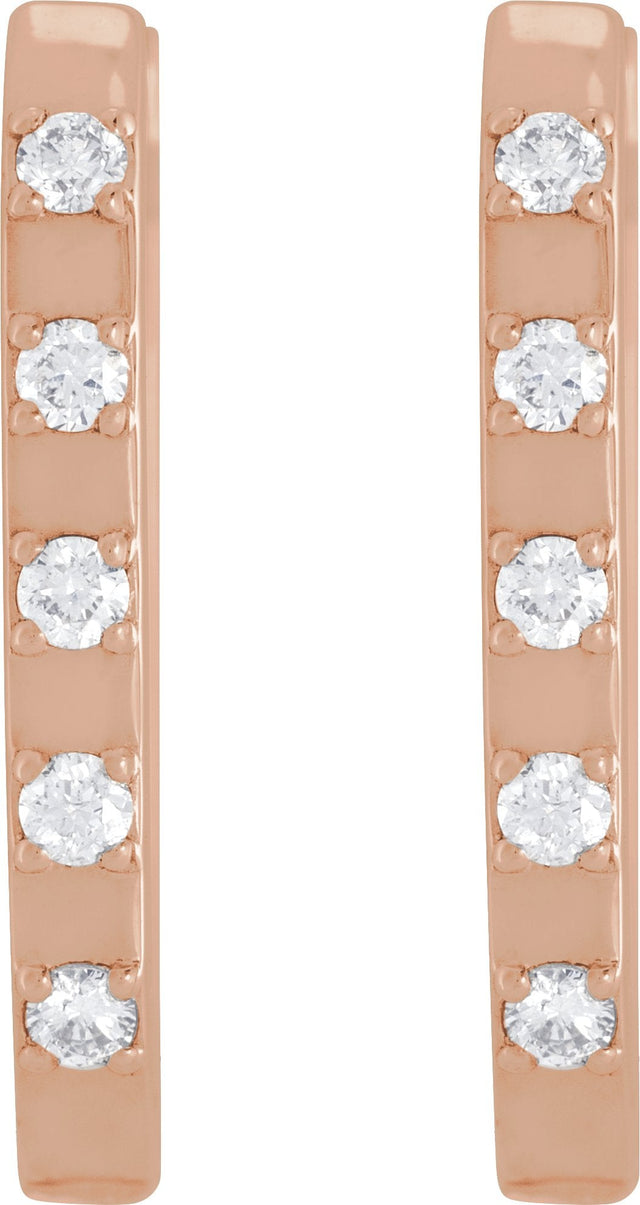 14K Gold Round Natural Diamond Elongated Hoop Earrings - Rose Gold - view 2