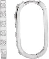 14K Gold Round Natural Diamond Elongated Hoop Earrings - White Gold