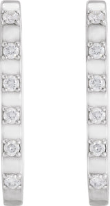 14K Gold Round Natural Diamond Elongated Hoop Earrings - White Gold - view 2