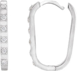 14K Gold Round Natural Diamond Elongated Hoop Earrings - White Gold - view 3