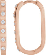 14K Gold Round Natural Diamond Elongated Hoop Earrings - Rose Gold