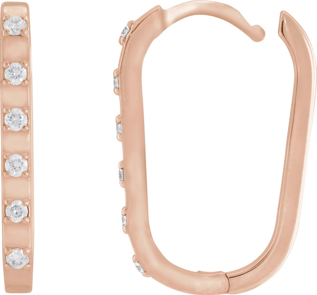 14K Gold Round Natural Diamond Elongated Hoop Earrings - Rose Gold - view 3