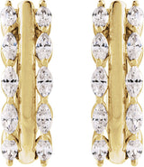 14K Gold Marquise Natural Diamond Accented U-Hoop Earrings - Yellow Gold - view 2