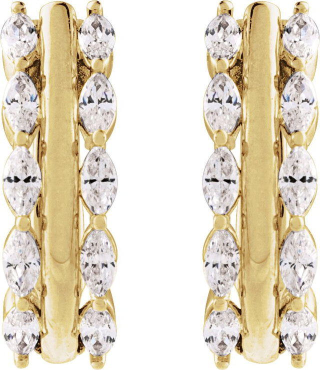 14K Gold Marquise Natural Diamond Accented U-Hoop Earrings - Yellow Gold - view 2