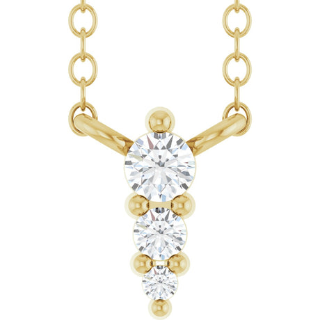14K Gold Round Natural Diamond Accented Graduated Bar Necklace - Yellow Gold