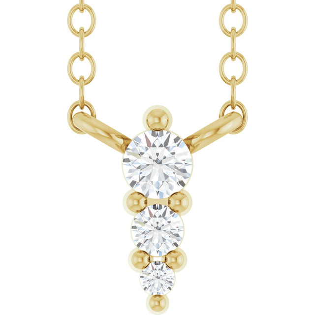 14K Gold Round Lab-Grown Diamond Accented Graduated Bar Necklace - Yellow Gold