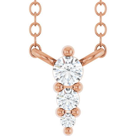 14K Gold Round Natural Diamond Accented Graduated Bar Necklace - Rose Gold
