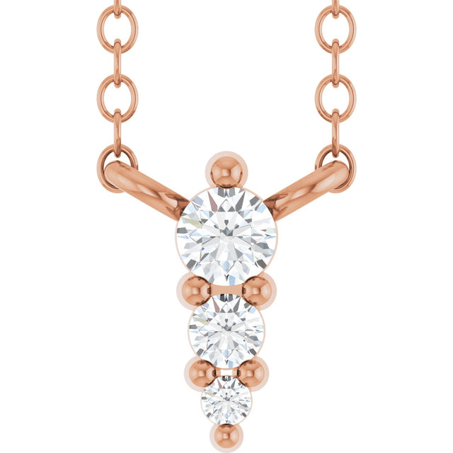 14K Gold Round Lab-Grown Diamond Accented Graduated Bar Necklace - Rose Gold