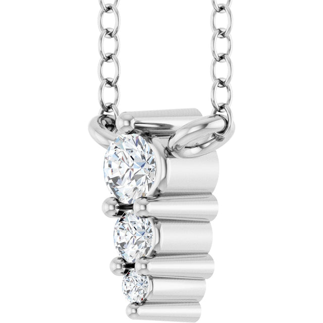 14K Gold Round Natural Diamond Accented Graduated Bar Necklace - White Gold - view 2