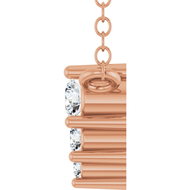 14K Gold Round Lab-Grown Diamond Accented Graduated Bar Necklace - Rose Gold - view 3