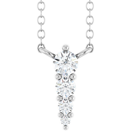 14K Gold Round Natural Diamond Accented Graduated Bar Necklace - White Gold