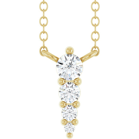 14K Gold Round Natural Diamond Accented Graduated Bar Necklace - Yellow Gold