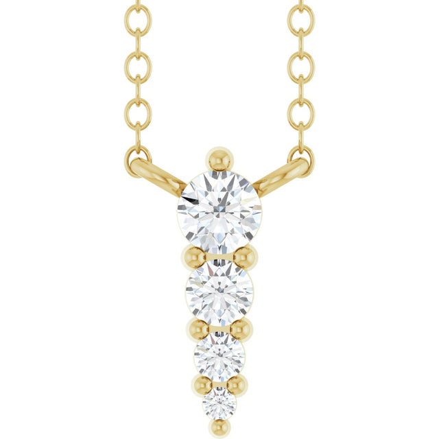 14K Gold Round Natural Diamond Accented Graduated Bar Necklace - Yellow Gold
