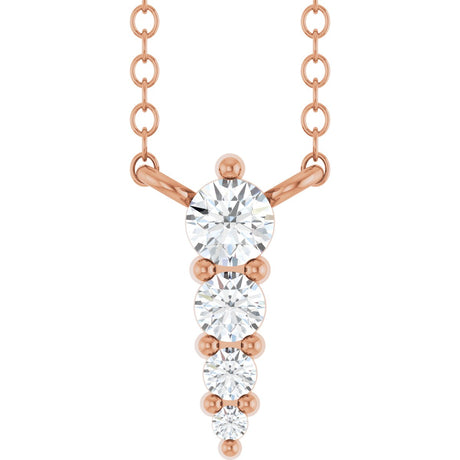 14K Gold Round Natural Diamond Accented Graduated Bar Necklace - Rose Gold