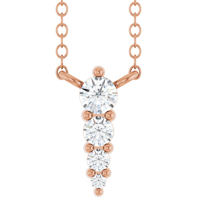 14K Gold Round Natural Diamond Accented Graduated Bar Necklace - Rose Gold