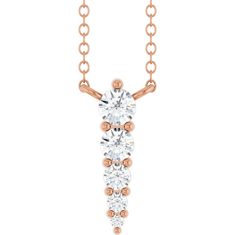 14K Gold Round Lab-Grown Diamond Accented Graduated Bar Necklace - Rose Gold