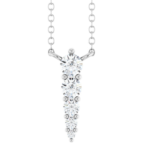 14K Gold Round Lab-Grown Diamond Accented Graduated Bar Necklace - White Gold