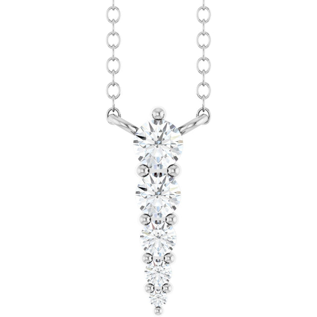 14K Gold Round Natural Diamond Accented Graduated Bar Necklace - White Gold