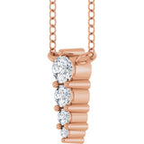14K Gold Round Natural Diamond Accented Graduated Bar Necklace - Rose Gold - view 2