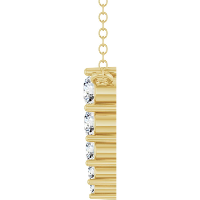 14K Gold Round Lab-Grown Diamond Accented Graduated Bar Necklace - Yellow Gold - view 3