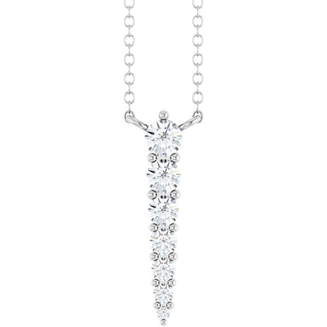 14K Gold Round Natural Diamond Accented Graduated Bar Necklace – 2.75mm Stones - White Gold