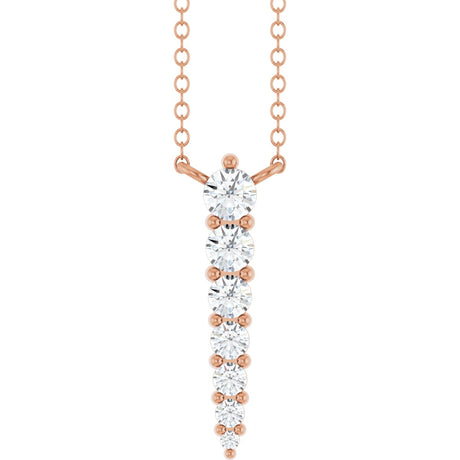 14K Gold Round Lab-Grown Diamond Accented Graduated Bar Necklace - Rose Gold