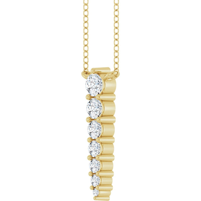 14K Gold Round Natural Diamond Accented Graduated Bar Necklace – 2.75mm Stones - Yellow Gold - view 2