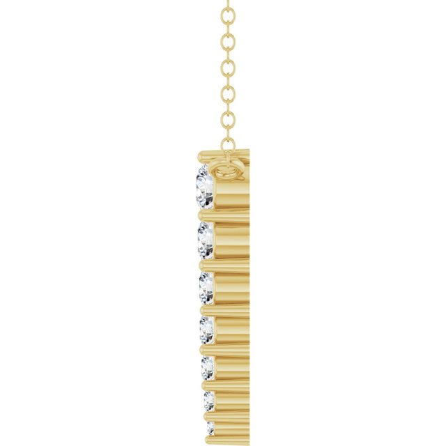 14K Gold Round Natural Diamond Accented Graduated Bar Necklace – 2.75mm Stones - Yellow Gold - view 3
