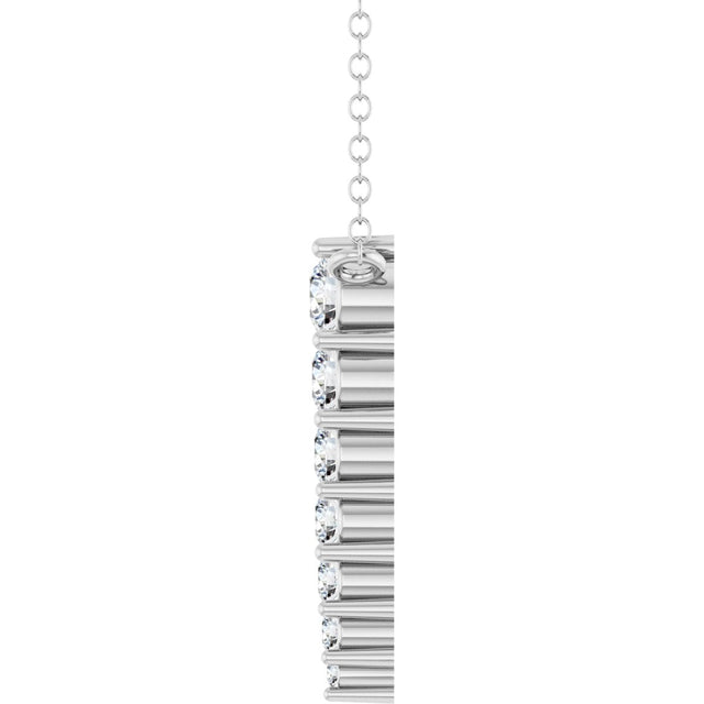 14K Gold Round Natural Diamond Accented Graduated Bar Necklace – 2.75mm Stones - White Gold - view 3