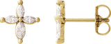 14K Gold Marquise Natural Diamond Accented Cross Earrings - Yellow Gold