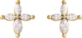 14K Gold Marquise Natural Diamond Accented Cross Earrings - Yellow Gold - view 2