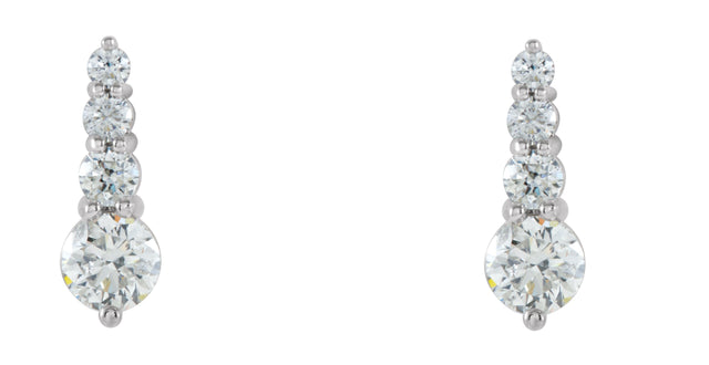 14K Gold Round Natural Diamond Journey Earrings - White Gold - view 2