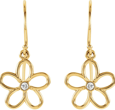 14K Gold Round Natural Diamond Flower Earrings – 2mm Stones - view 2