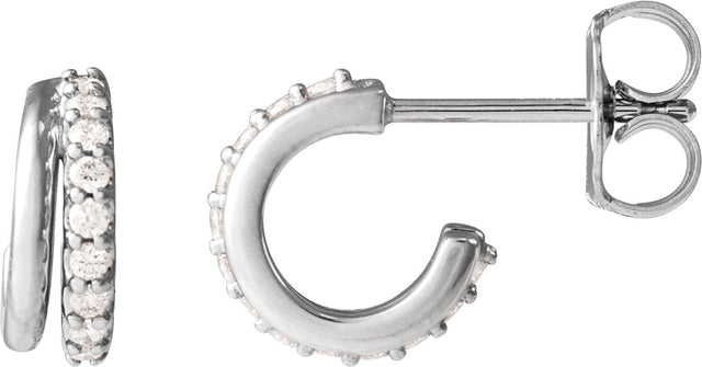 14K Gold Round Natural Diamond Accented Hoop Earrings IX - White Gold