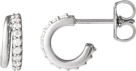 Platinum Round Natural Diamond Accented Hoop Earrings – 1.2mm Stones