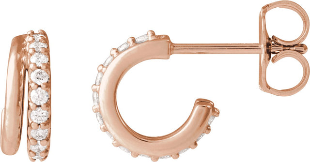 14K Gold Round Natural Diamond Accented Hoop Earrings IX - Rose Gold - view 2