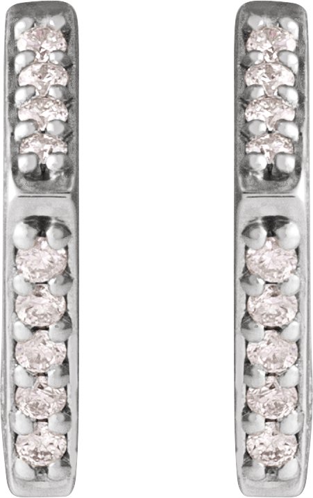 14K Gold Round Natural Diamond Accented Geometric Hoop Earrings - White Gold - view 2