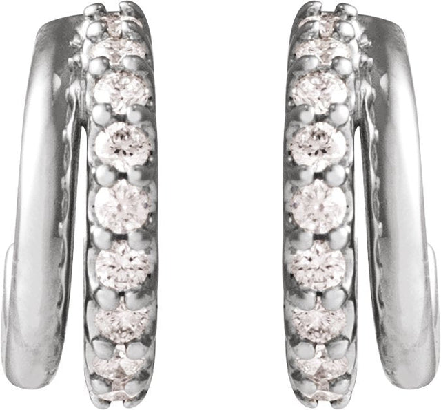 14K Gold Round Natural Diamond Accented Hoop Earrings IX - White Gold - view 3