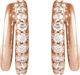14K Gold Round Lab-Grown Diamond Accented Hoop Earrings – 1.2mm Stones - Rose Gold - view 3