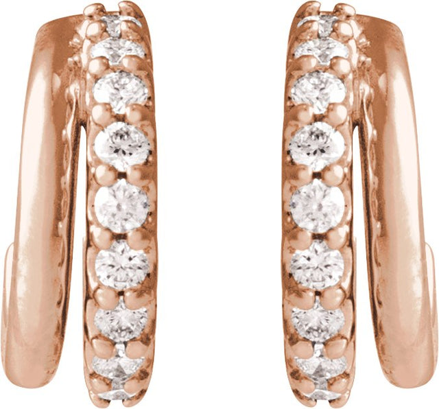 14K Gold Round Lab-Grown Diamond Accented Hoop Earrings – 1.2mm Stones - Rose Gold - view 3