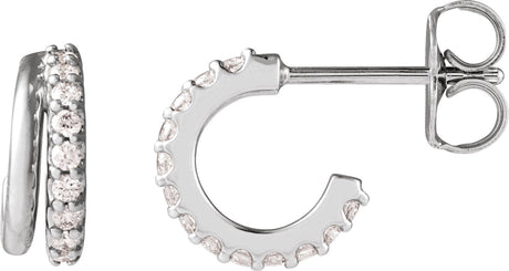 Platinum Round Natural Diamond Accented Hoop Earrings – 1.2mm Stones - view 2