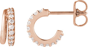 14K Gold Round Lab-Grown Diamond Accented Hoop Earrings – 1.2mm Stones - Rose Gold