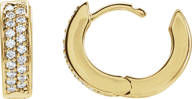 14K Gold Round Natural Diamond Accented Hinged Hoop Earrings – 1.2mm Stones - Yellow Gold - view 3