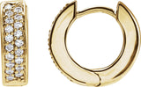 14K Gold Round Natural Diamond Accented Hinged Hoop Earrings – 1.2mm Stones - Yellow Gold