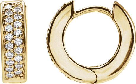 14K Gold Round Natural Diamond Accented Hinged Hoop Earrings – 1.2mm Stones - Yellow Gold