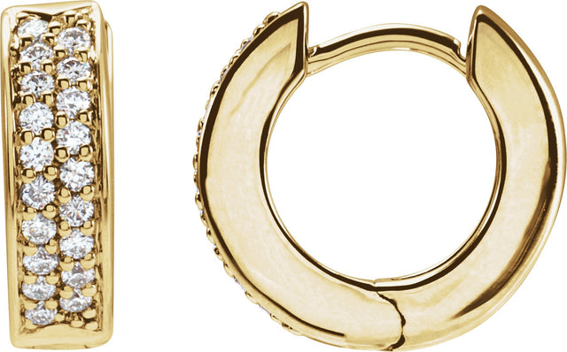 14K Gold Round Natural Diamond Accented Hinged Hoop Earrings – 1.2mm Stones - Yellow Gold