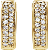 14K Gold Round Natural Diamond Accented Hinged Hoop Earrings – 1.2mm Stones - Yellow Gold - view 2